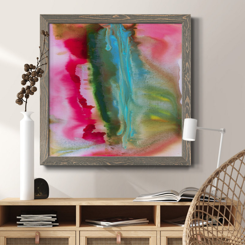 Summer Romance II - Peinture sur toile encadrée, H 27,5 po x l 27,5 po x P 1,5 po, Encadré gris