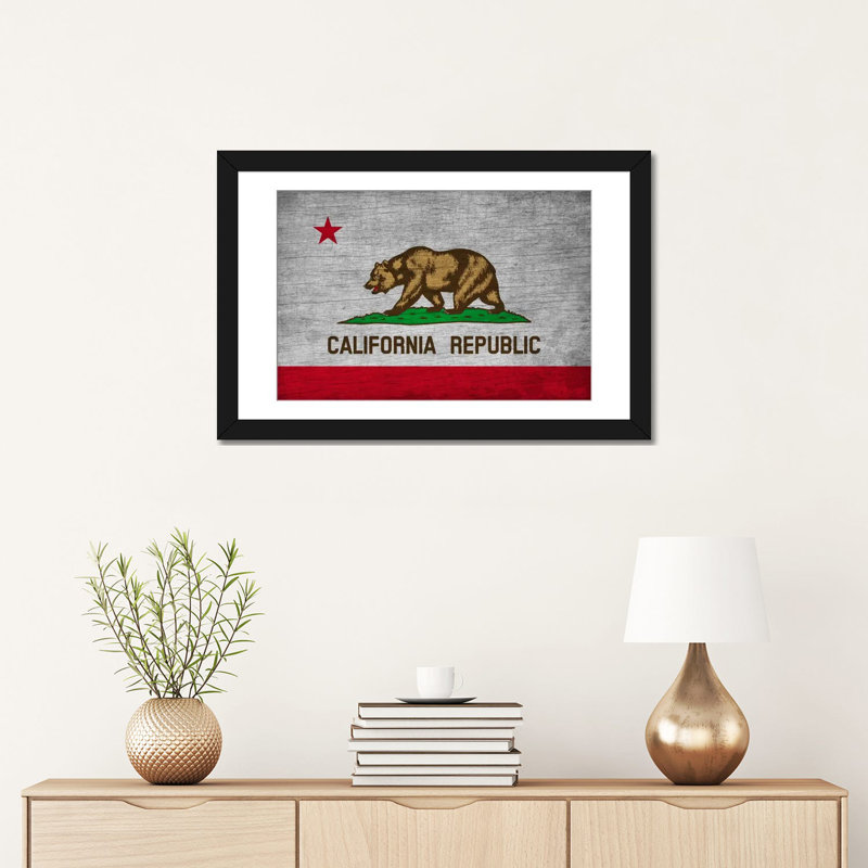 Drapeau californien - Impression sur toile, H 24 po x l 32 po x P 1 po, Papier d'art encadré noir, Blanc
