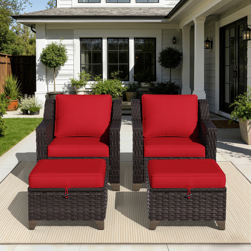 Chaise de patio avec coussins et repose-pieds Meriwether, Rouge