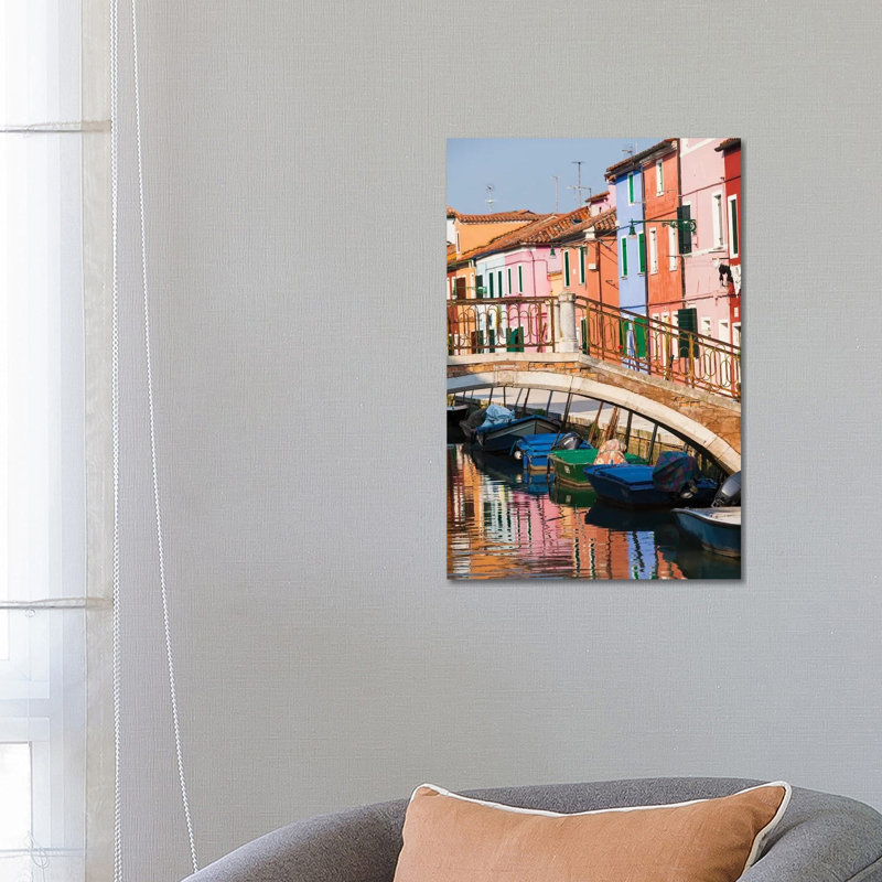 Italy, Burano. Reflection Of Colorful Houses In Canal. by Merrill Images - Gallery-Wrapped Canvas Giclée on Canvas, No Frame