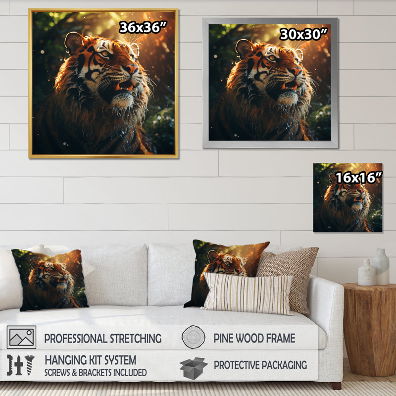 Double exposition de tigre à double face silhouette II - impression, 16" H x 16" W, Toile tendue