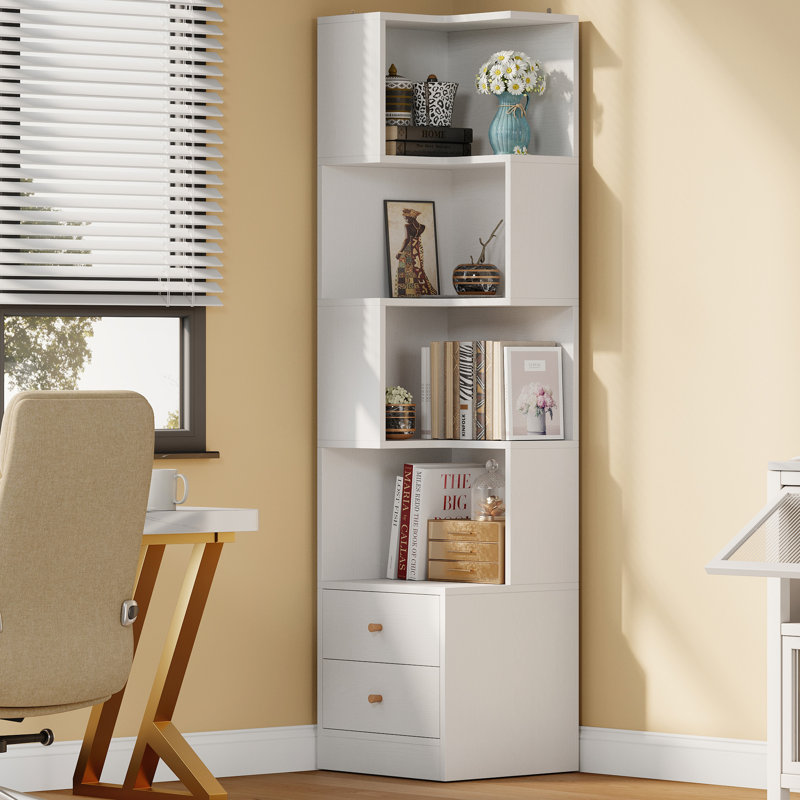 Corner Bookshelf, 70.87" Tall Corner Bookcase With Drawers, Tall Corner Shelf Storage Display Rack For Living Room Home Office