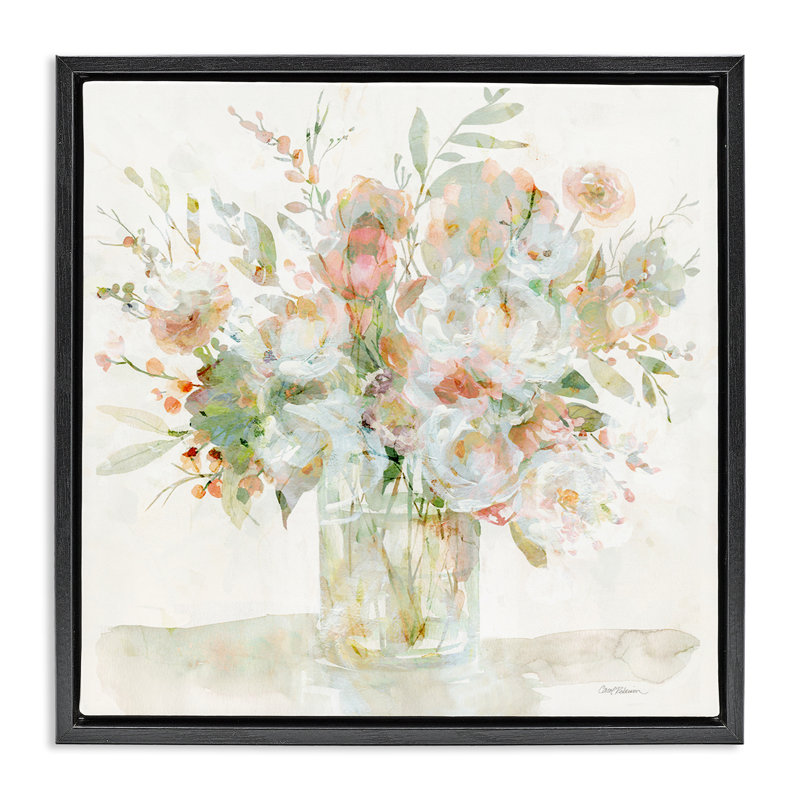 Bouquet de printemps pastels, Cadre flottant noir de jais, H 18 po x l 18 po