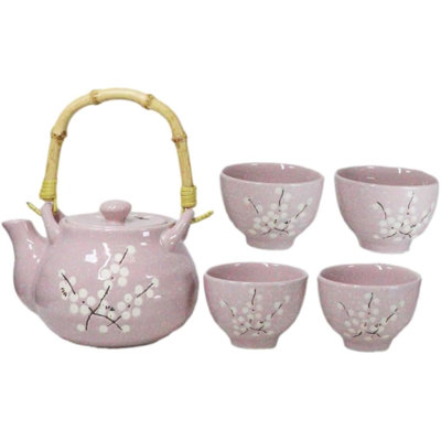 Japanese Sakura Pink Ume Plum Cherry Blossom Traditional Teapot With Cups Set