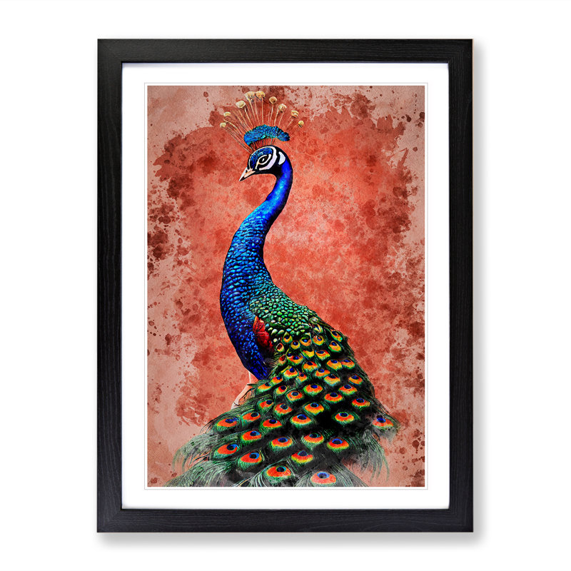 Peacock No.1 - Single Picture Frame Painting, Black Framed, 64cm H x 46cm W x 2cm D