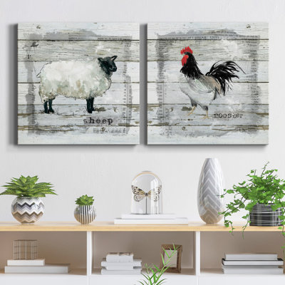 «Farmhouse Collage Sheep», ensemble de 2 reproductions sur toiles tendues