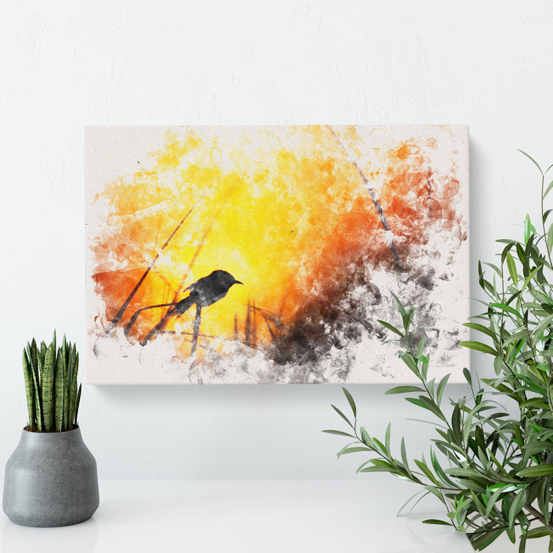 Bird In The Sunset - Wrapped Canvas Painting, 35cm H x 50cm W x 3cm D