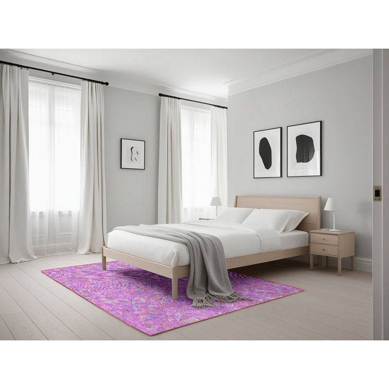 Tapis rose motif/mauve/bleu Millville, Rectangle 5 pi x 7 pi