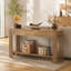 Console de 170 cm avec 3 tiroirs de rangement et une tablette ouverte, table d'entrée étroite de style campagnard en placage de chêne, pouvant supporter jusqu'à 90 kg, idéale pour le salon.