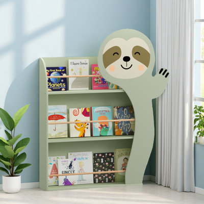 Bibliothèque pour enfants paresseux, présentoir de livres pour tout-petits avec 3 niveaux, conception mignonne d'animaux, bibliothèque en bois pour chambre d'enfant