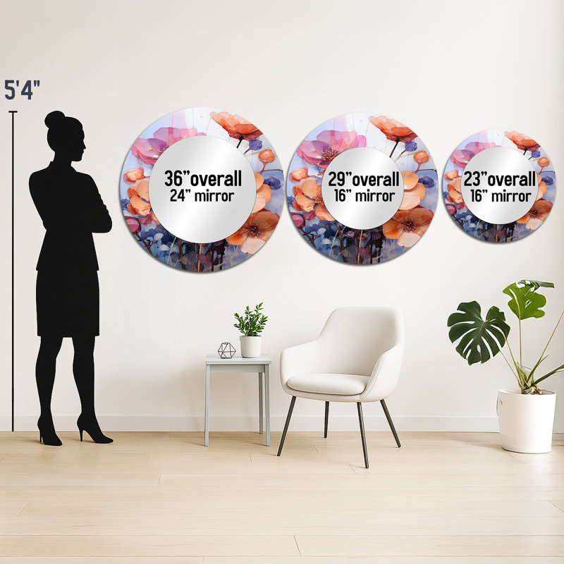 Sangita pêche mauve violettes Représentation Dreams II - miroir mural décoratif de violettes, 23 po x 23 po