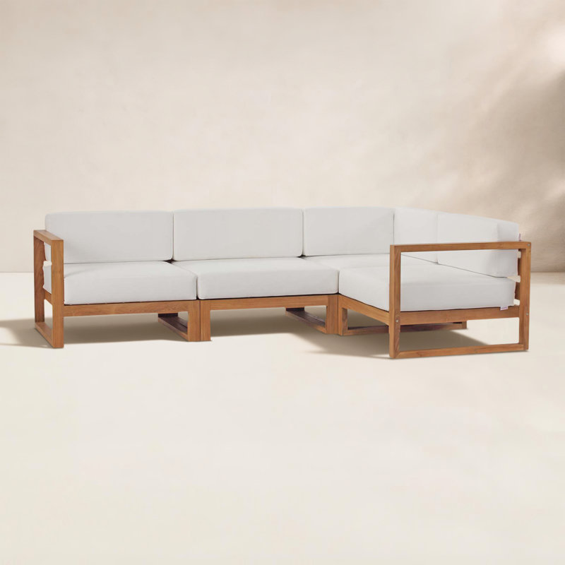 Upland Outdoor Patio Teak Wood 4-Piece Sectional Sofa Set