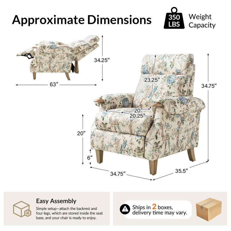 Fauteuil inclinable manuel en polyester Adamsville Farmhouse, Floral beige