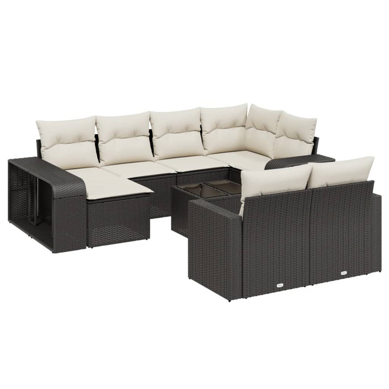 Vidaxl Garden Sofa Set Black Poly Rattan Large Water-Resistant Materials