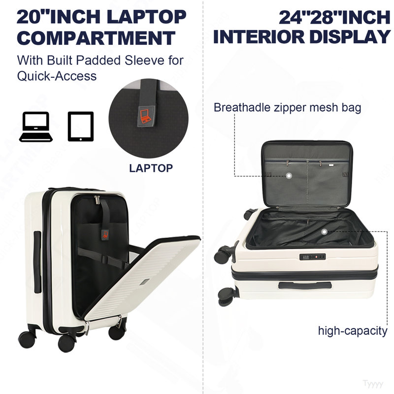 Luggage,With Front Opening,TSA Approved Lock,Hardshell Suitcase,White
