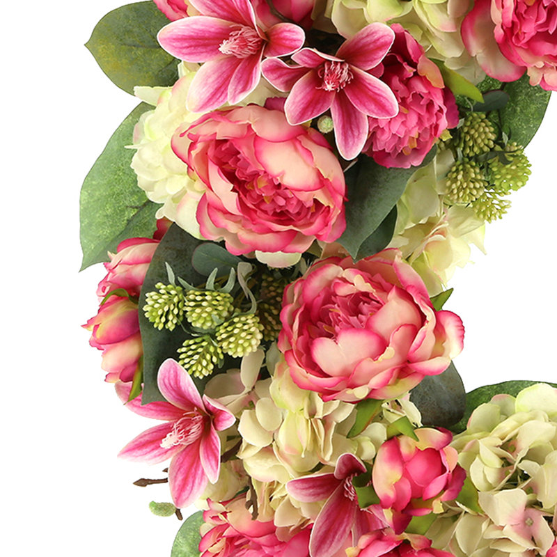 26" Grapevine Wreath with Peonies, Magnolias and Lucky Berries