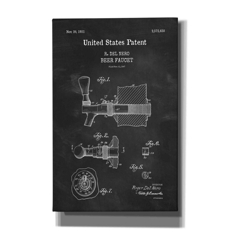 " Beer Faucet Blueprint Patent Chalkboard " by Official US Patent Remastered By Epic Graffiti, 40" H x 26" W