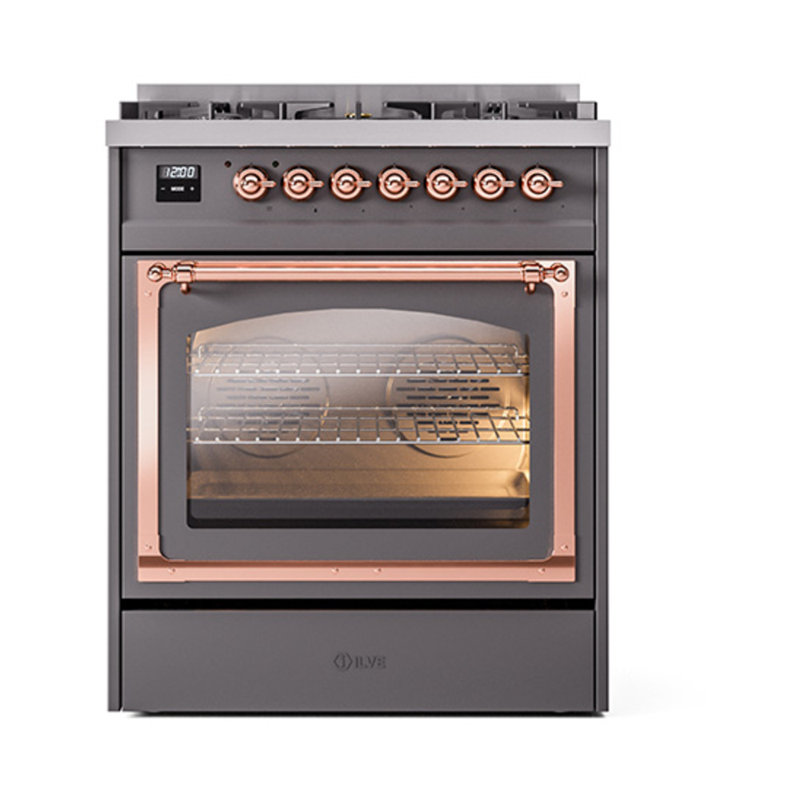 ILVE Nostalgie II Noblesse 30 in Dual Fuel Range, Liquid Propane, Graphite Matte/Copper