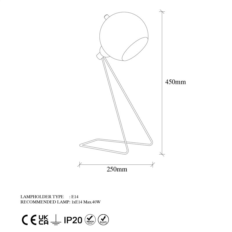 Lampe de table 17,72 "Vallia, Noir