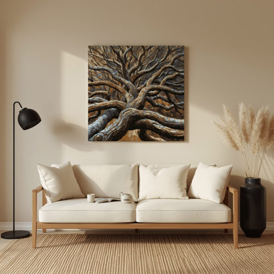Art mural en métal avec branches de frêne botaniques