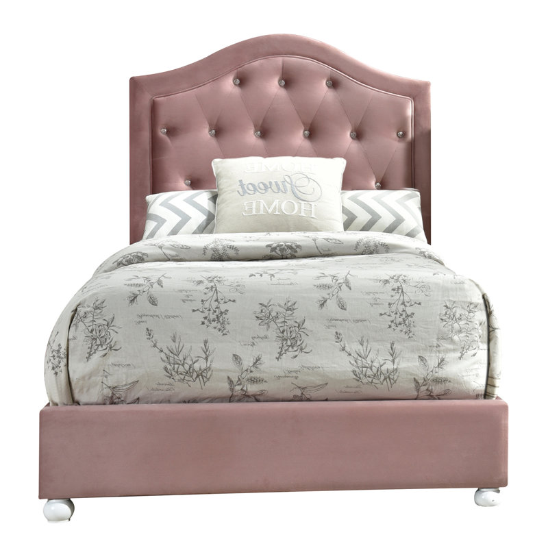Lit plateforme touffeté rose Remmie, Double