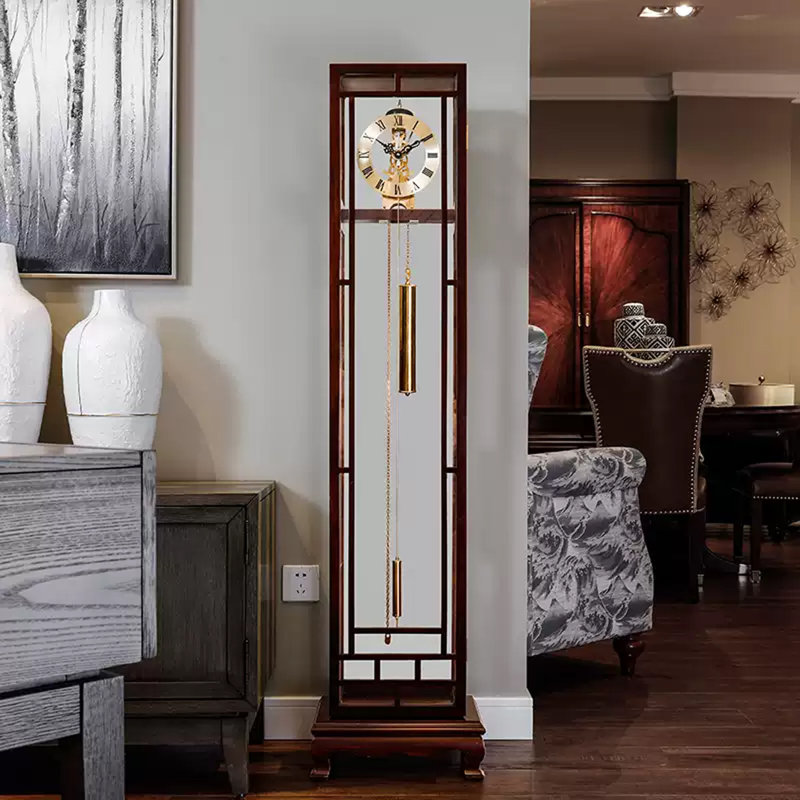 See-Through Skeletonized Movement Solid Wood Floor Clock