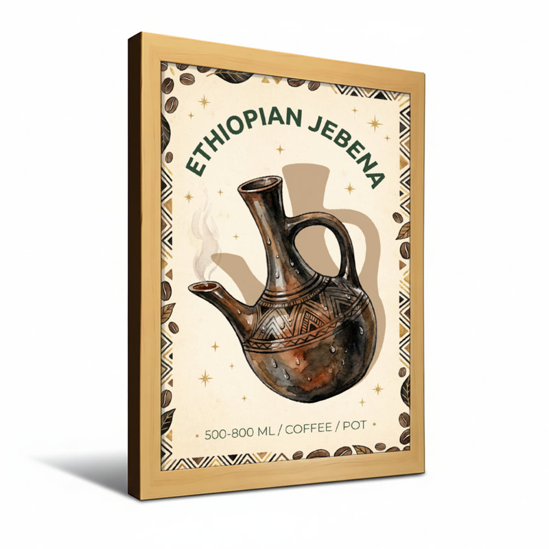 Motif de cafetière alimentaire Jebena, H 18 po x l 12 po, Toile tendue, Ne s’applique pas