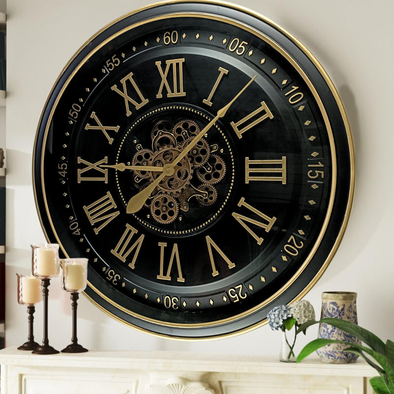 THE GEARS CLOCK Wall Clock with Real Moving Gears IR-LI_ 32 in Round "DUBLIN" BRONZE-ANTIQUE, Black Antique
