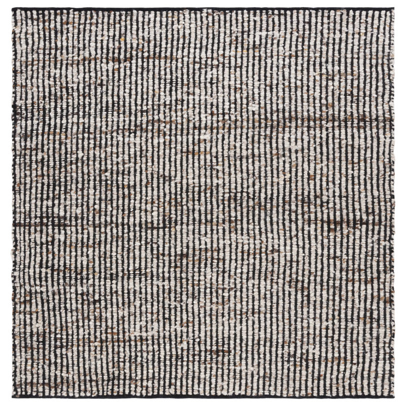 Tapis rayé en laine / jute Rynesha, Carré 6 pi