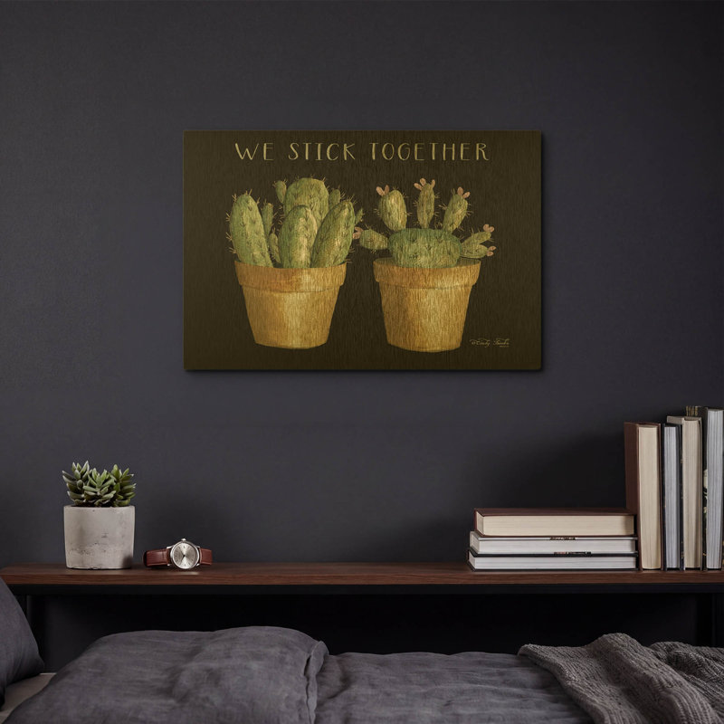 «We Stick Together Cactus» par Cindy Jacobs, art mural en métal doré, 16 po x 12 po, 16"x12"