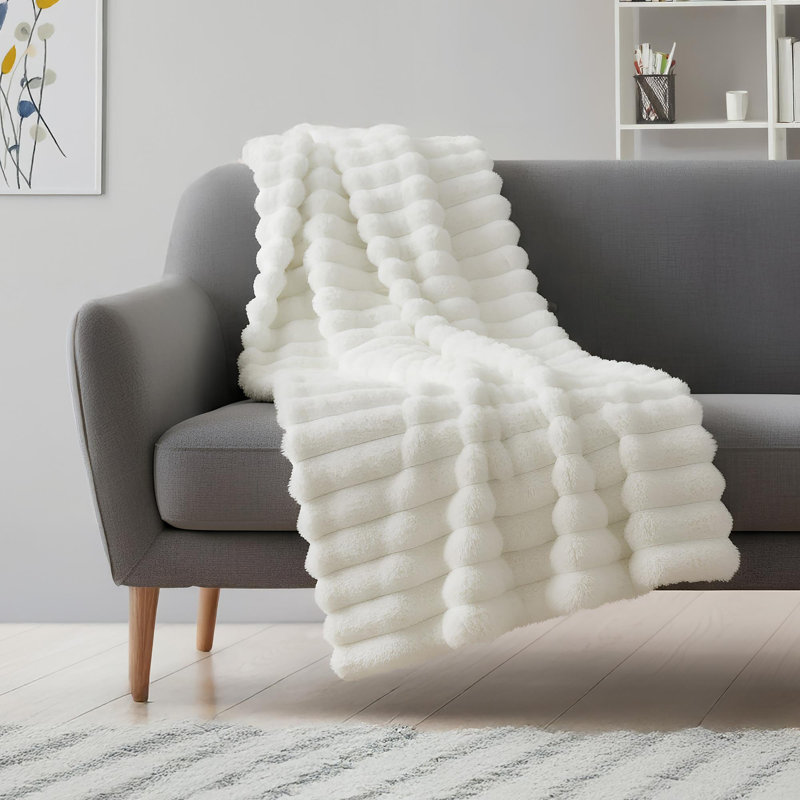 Jeté en fausse fourrure et velours réversible Luxury, Throw XL, Blanc
