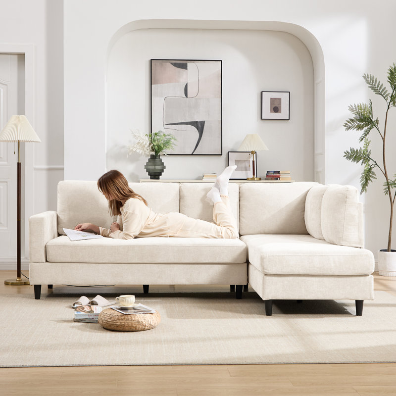 Canapé modulaire en L 95 po, Chenille beige