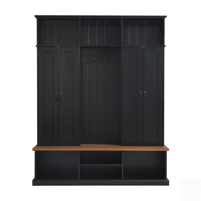 Arbre d'entrée pour hall d'entrée avec banc, rangement spacieux et design campagnard pour la vie moderne, Noir