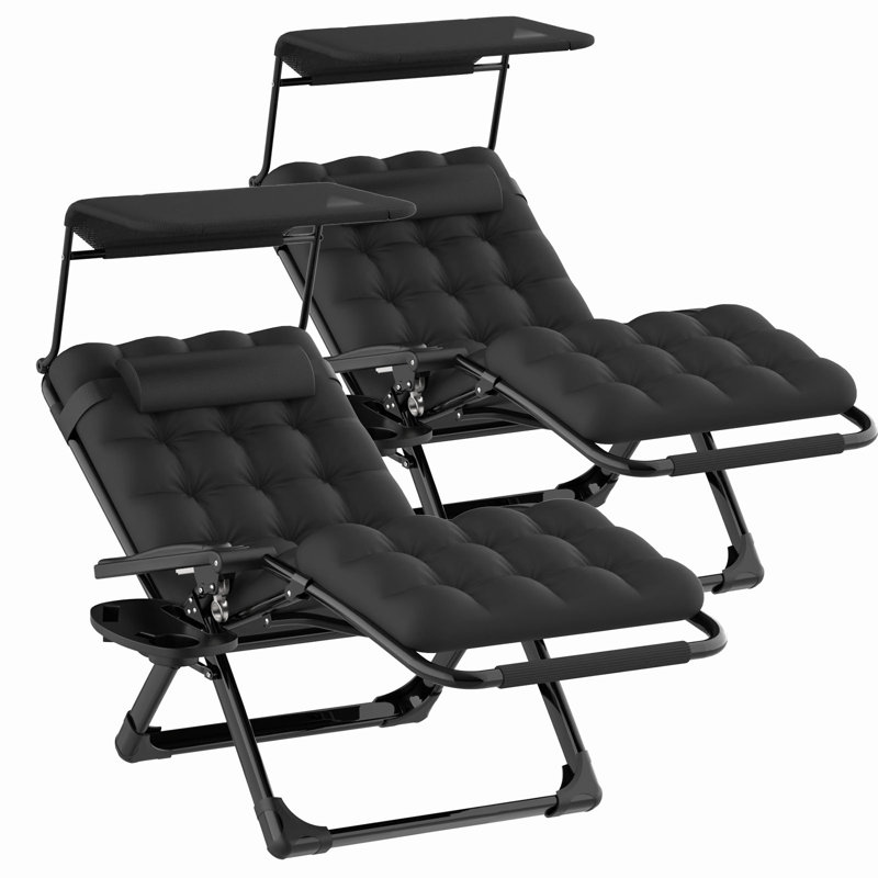 Fauteuil 2PK Zero Gravity avec auvent réglable et coussin amovible, méridienne inclinable pliante avec serrure en aluminium pour patio, piscine, plage, pelouse et camping