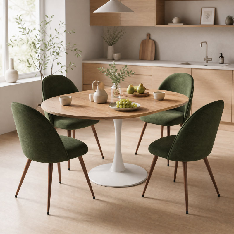 Ensemble de table de salle à manger extensible 5 pièces avec 4 chaises rembourrées, Brun, Green