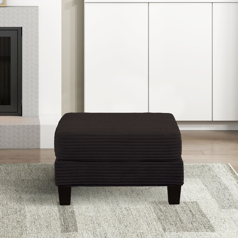 31" Square Storage Upholstered Ottoman, Black Corduroy