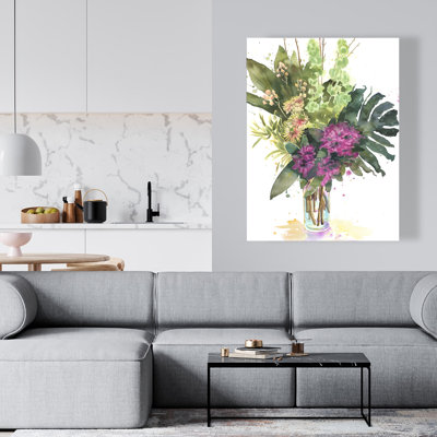 Assemblage de fleurs tropicales - Toile verte à feuilles pour la décoration intérieure