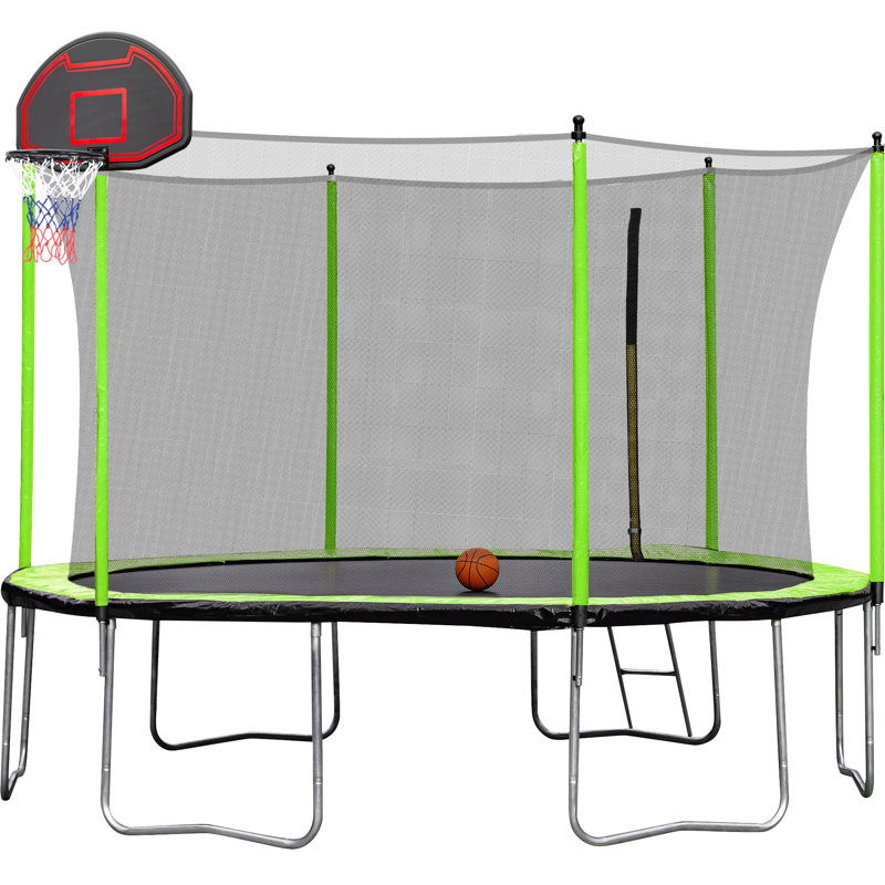 Arlmont & Co. Sinne Round Backyard Trampoline with Safety Net Enclosure