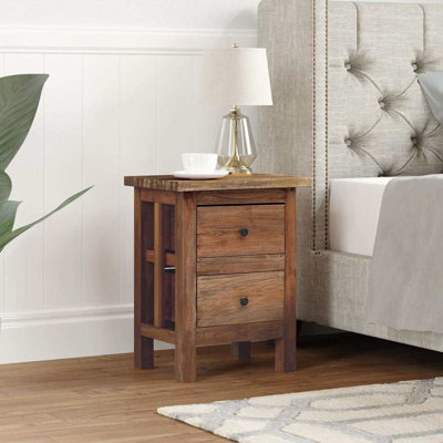 Nightstand, Rustic Side Table with 2 Drawers, Solid Reclaimed Wood, 15.7''x11.8''x20.1'' Brown