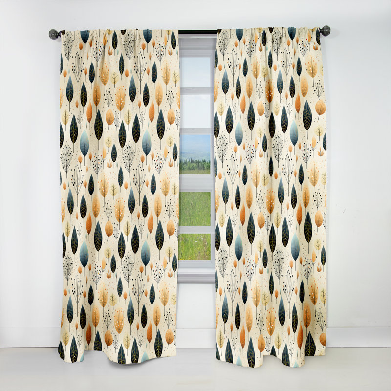 Modern Leaf Patterns II Polyester Blackout Single Curtain Panel Single Panel, 52" W x 63" L