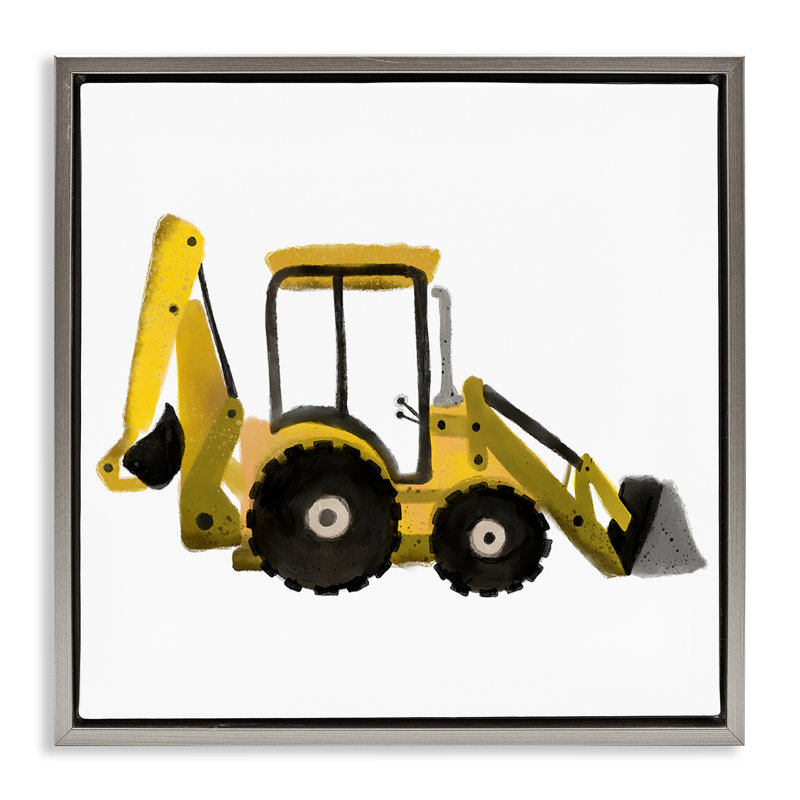 «Yellow Simple Bulldozer», encadrée par Elizabeth Medley, Cadre flottant gris lustré, H 18 po x l 18 po