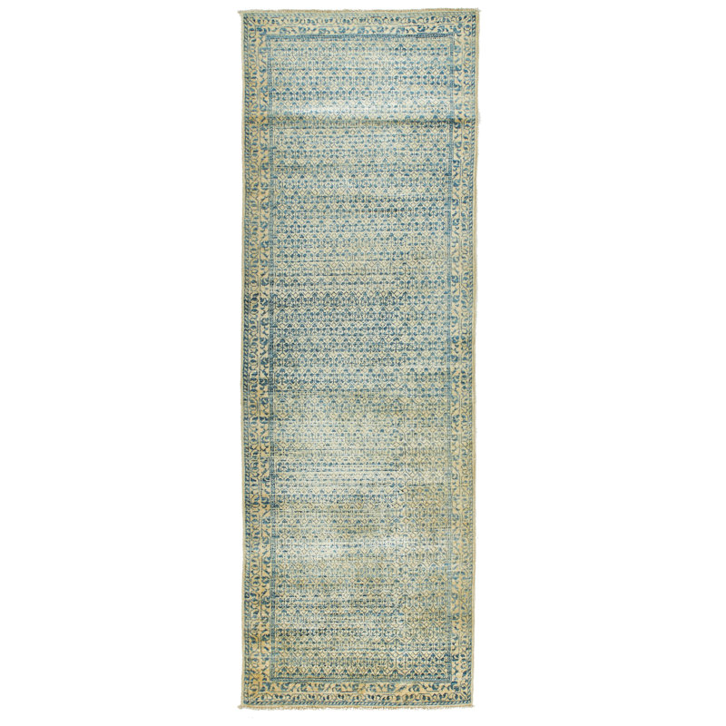 3x8 Ivory and Blue Traditional Runner