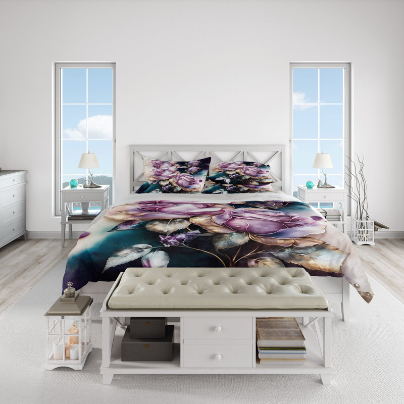Floral Duvet Cover, King Duvet Cover + 2 King Shams