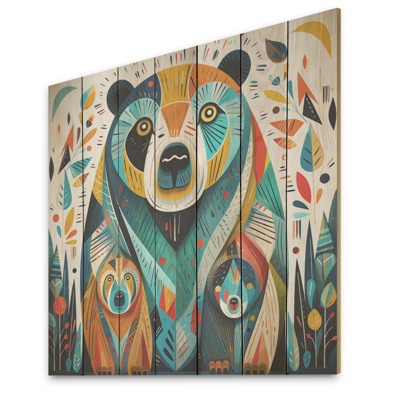 «Creative Grizzly Bear Collage» - reproduction d'ours sur bois, H 25 po x l 25 po