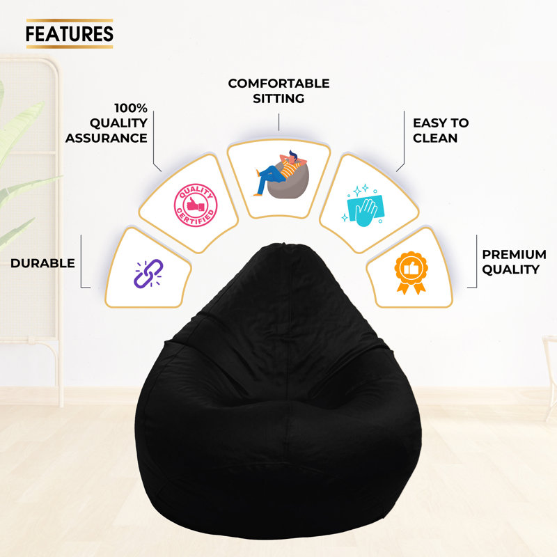 Leatherette Solid Indoor Bean Bag Cover - Filling Not Included, Black