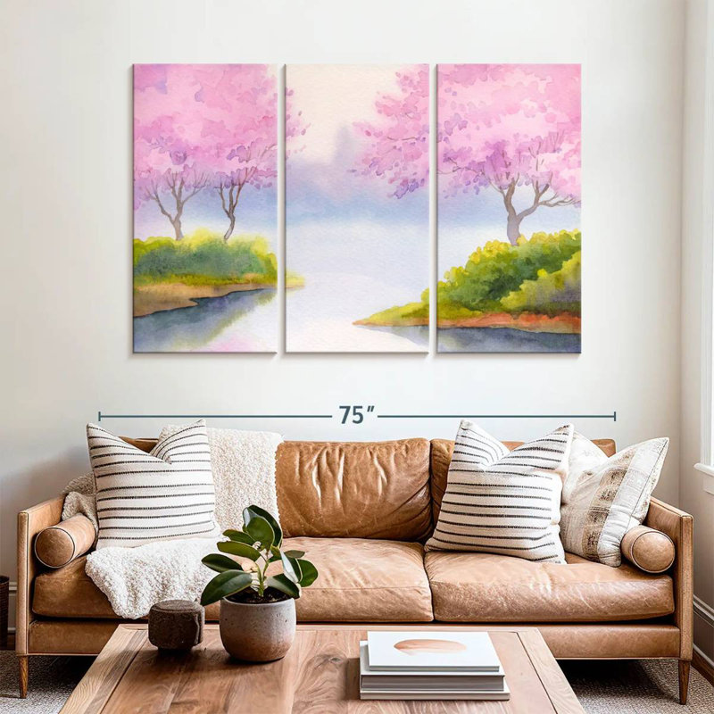 Kerrick, arbres printaniers roses, H 42 po x l 65 po