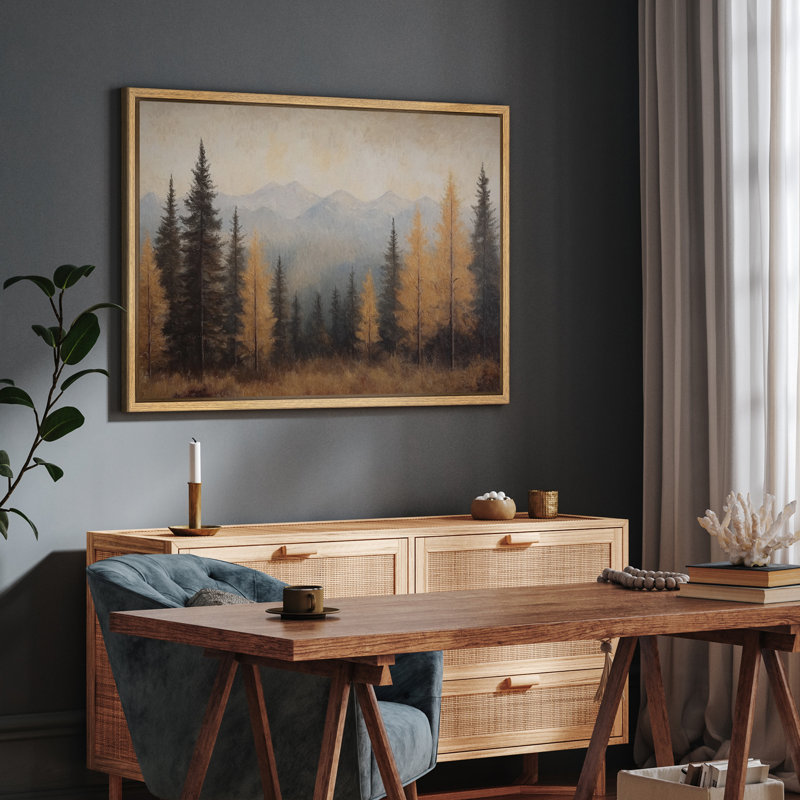 Impression sur toile Golden Forest Mountain, décor de paysage rustique chaleureux pour chalet ou bureau, H 24 po x l 36 po
