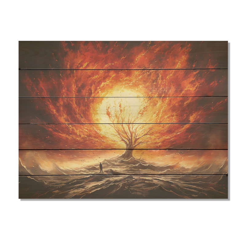 Moses Burning Bush Christianity Landscape - Christianity Wood Wall Art On Natural Pine Wood, 10" H x 20" W