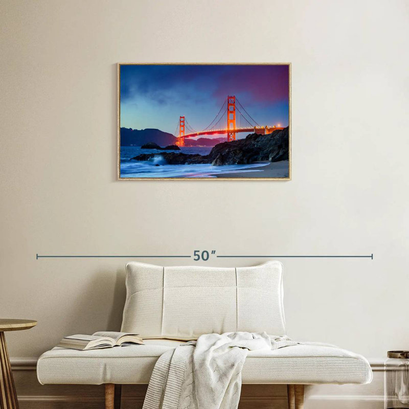 Baker Beach et le Golden Gate, Cadre flottant en bois naturel, 31 po x 21 po