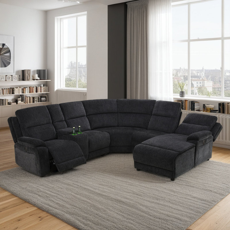 Ensemble de canapé modulaire inclinable en chenille gris et noir